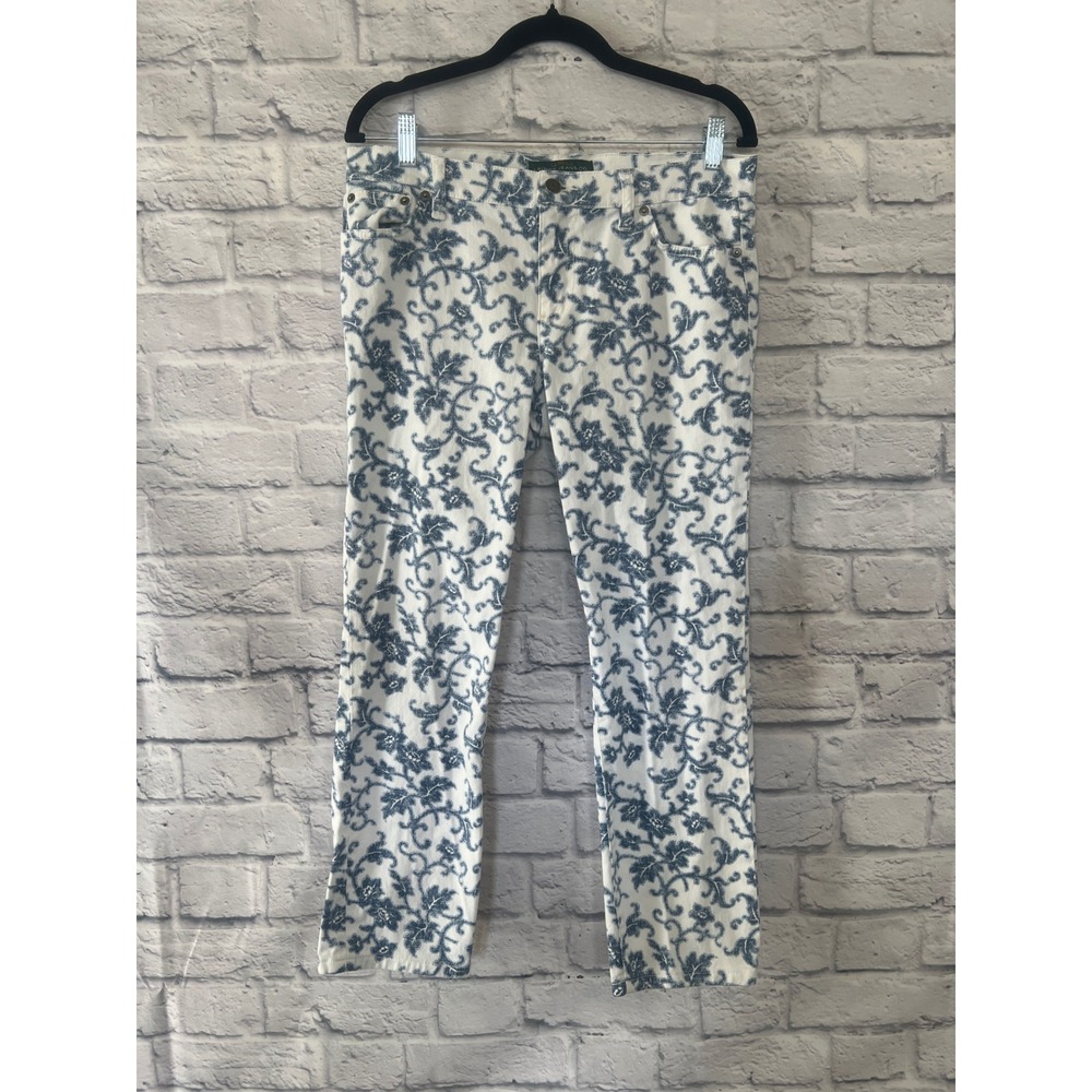 Lauren Ralph Lauren Floral Paisley Jeans Blue White Petite 8P Denim Pants